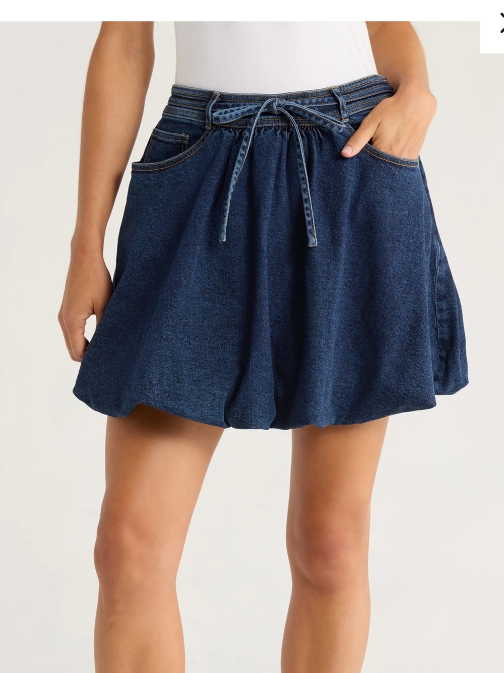 NWT Cinq a Sept Steph Tie Waist Denim Miniskirt Bubble Skirt womens size 2